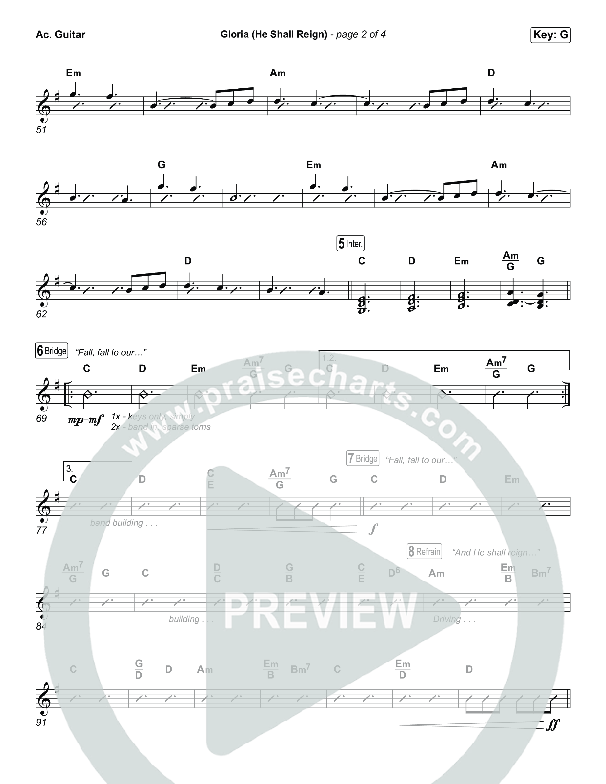 Gloria (He Shall Reign) (Choral Anthem SATB) Acoustic Guitar (Charity Gayle / Arr. Luke Gambill)