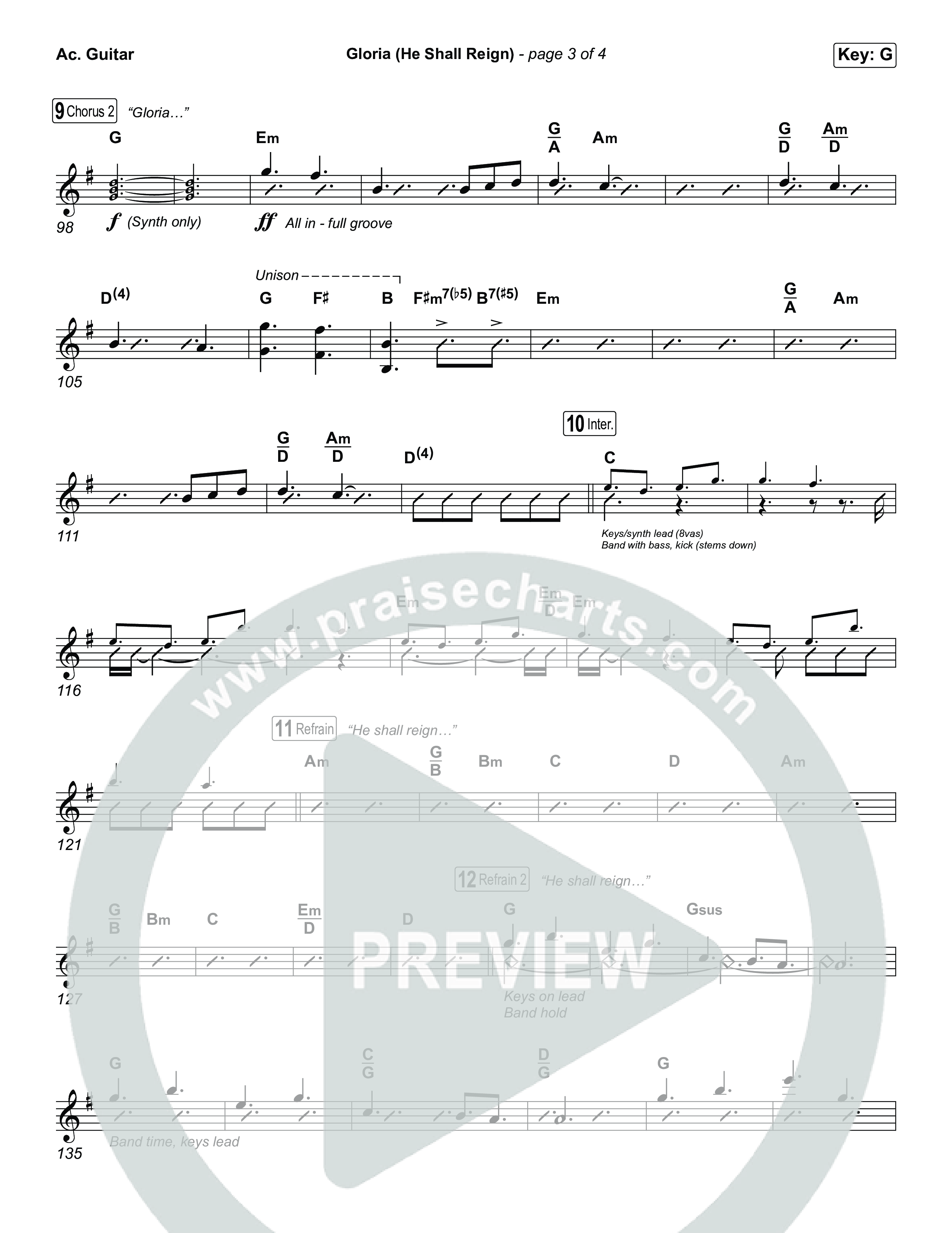 Gloria (He Shall Reign) (Choral Anthem SATB) Acoustic Guitar (Charity Gayle / Arr. Luke Gambill)