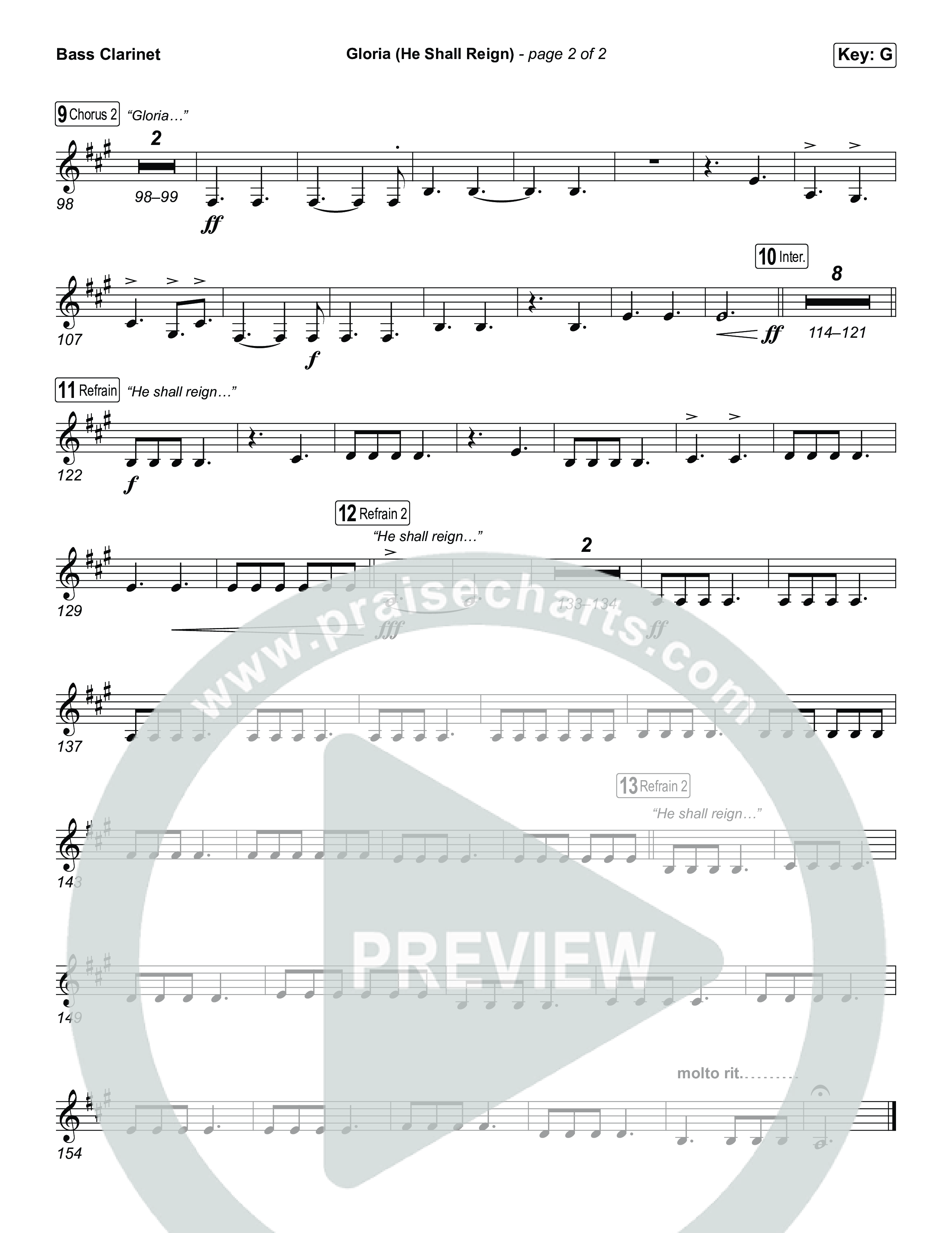 Gloria (He Shall Reign) (Choral Anthem SATB) Bass Clarinet (Charity Gayle / Arr. Luke Gambill)