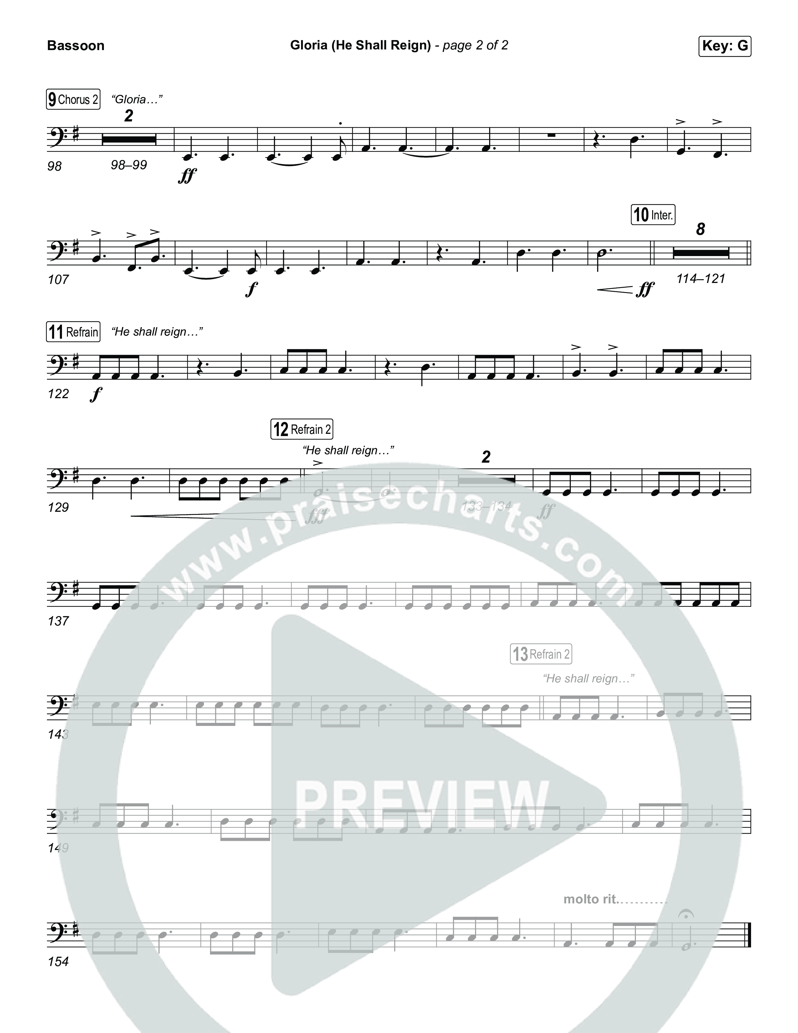 Gloria (He Shall Reign) (Choral Anthem SATB) Bassoon (Charity Gayle / Arr. Luke Gambill)