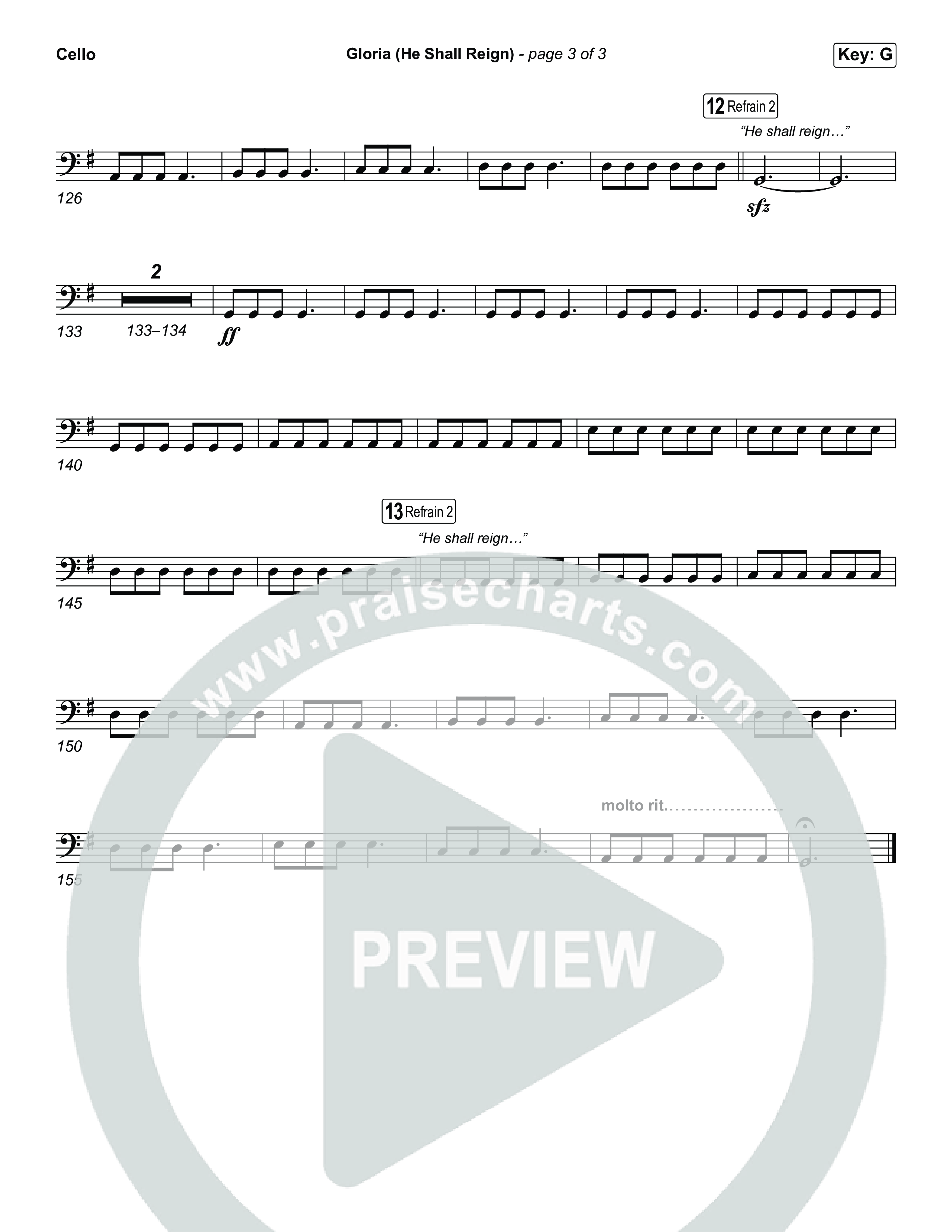 Gloria (He Shall Reign) (Choral Anthem SATB) Cello (Charity Gayle / Arr. Luke Gambill)