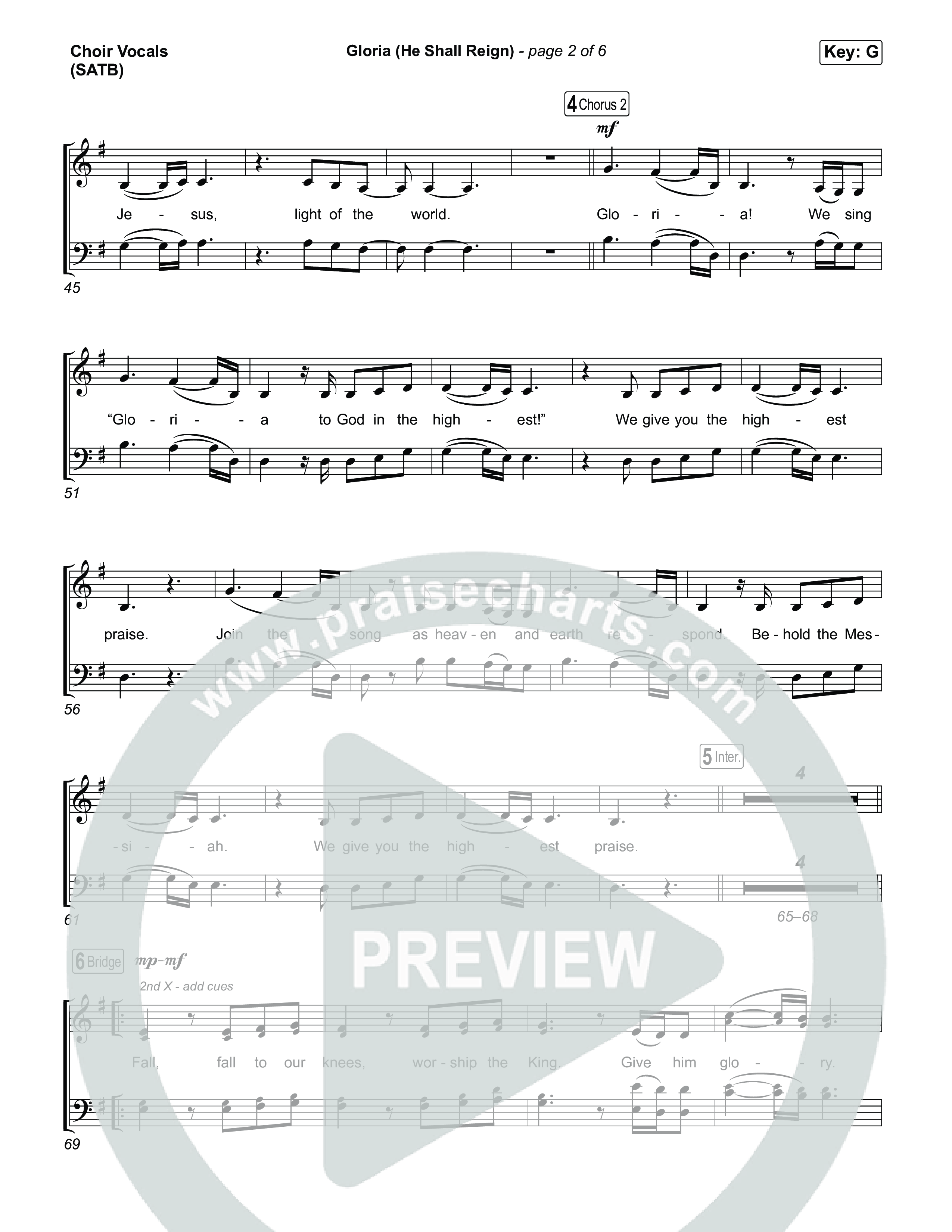 Gloria (He Shall Reign) (Choral Anthem SATB) Choir Sheet (SATB) (Charity Gayle / Arr. Luke Gambill)