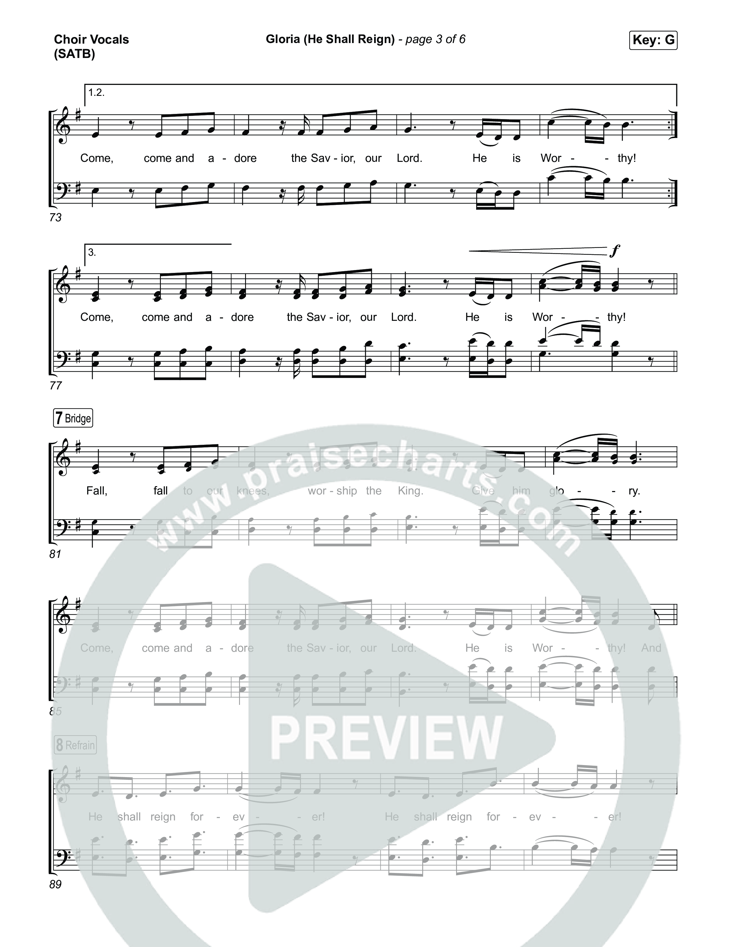 Gloria (He Shall Reign) (Choral Anthem SATB) Choir Sheet (SATB) (Charity Gayle / Arr. Luke Gambill)