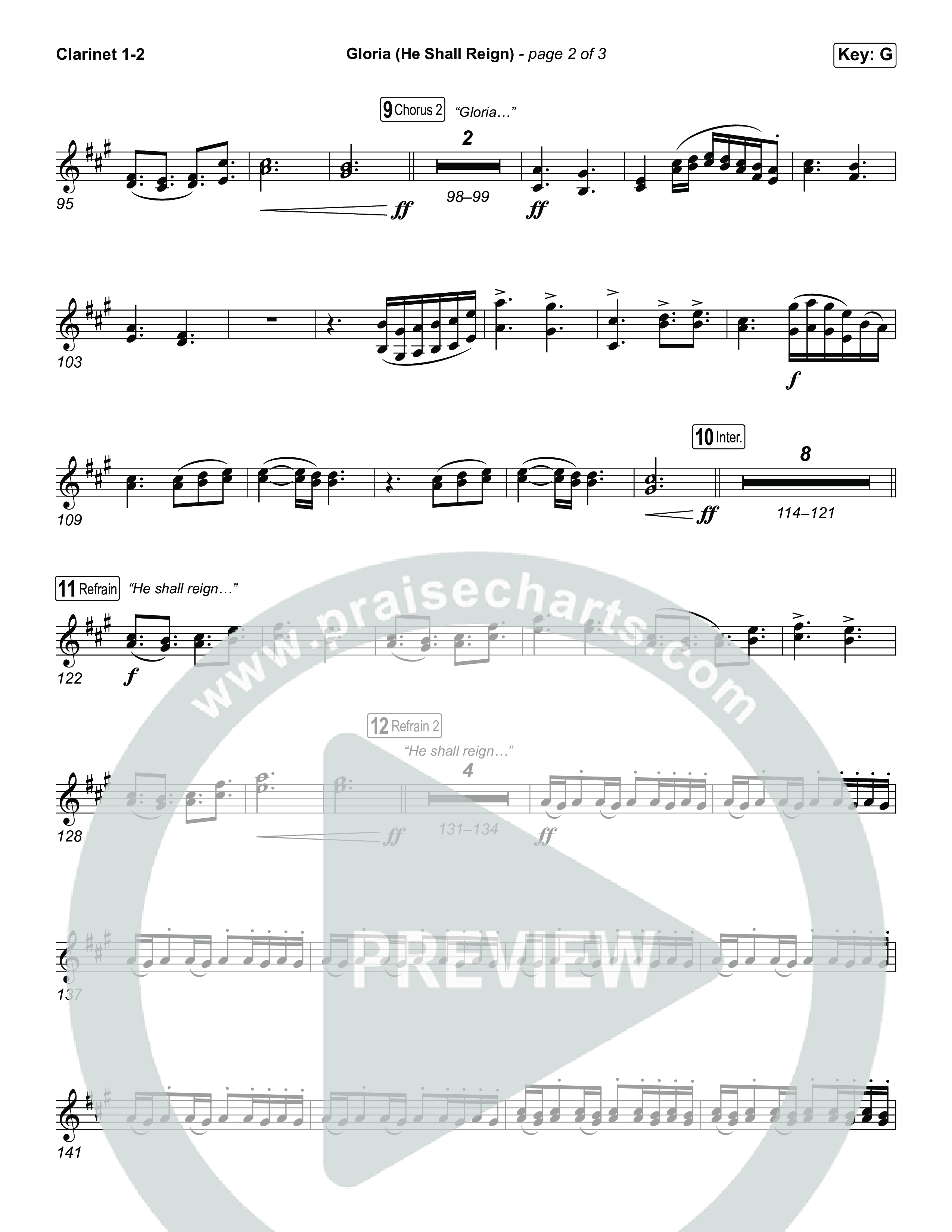 Gloria (He Shall Reign) (Choral Anthem SATB) Clarinet 1,2 (Charity Gayle / Arr. Luke Gambill)