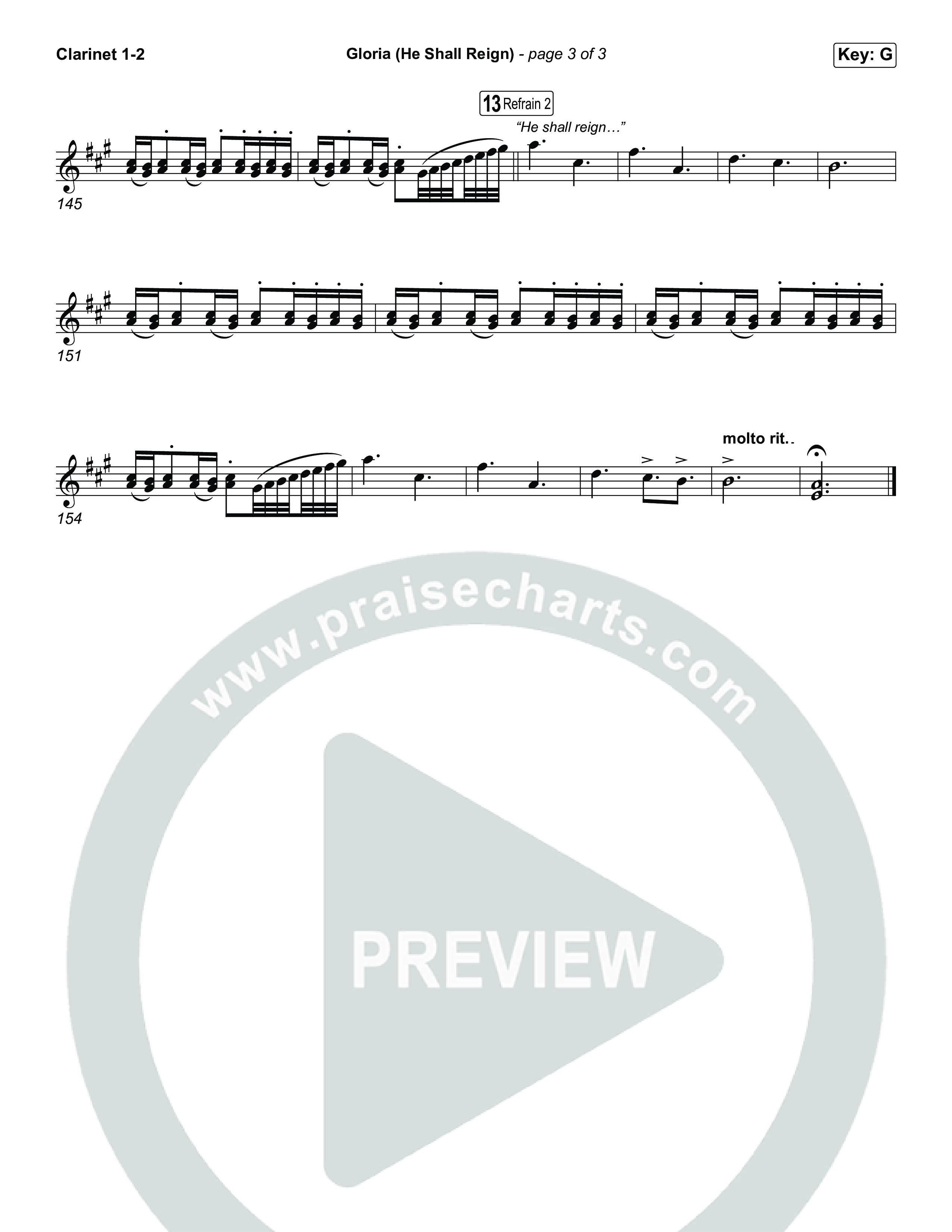 Gloria (He Shall Reign) (Choral Anthem SATB) Clarinet 1,2 (Charity Gayle / Arr. Luke Gambill)