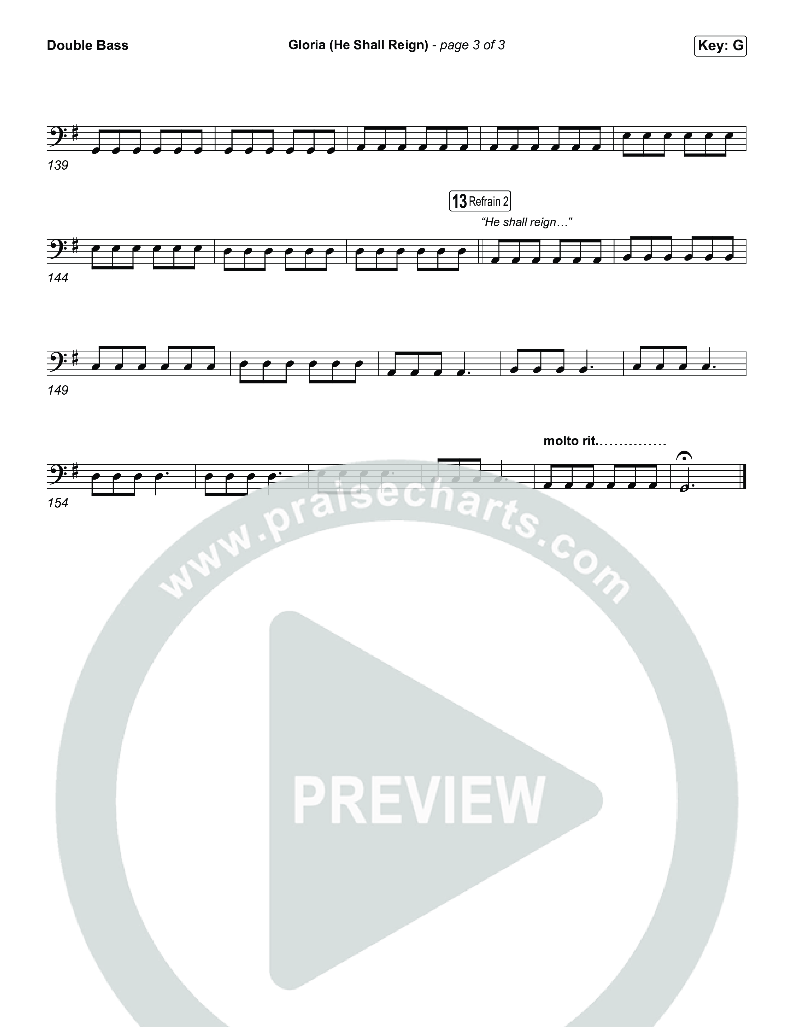 Gloria (He Shall Reign) (Choral Anthem SATB) String Bass (Charity Gayle / Arr. Luke Gambill)