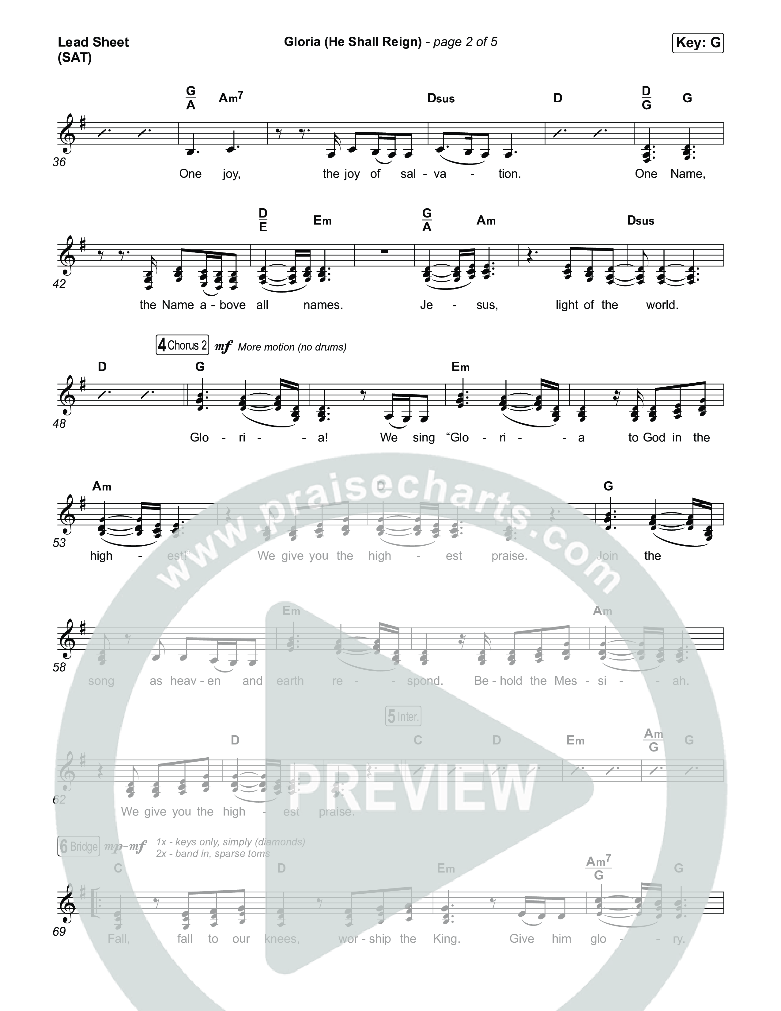 Gloria (He Shall Reign) (Choral Anthem SATB) Lead Sheet (SAT) (Charity Gayle / Arr. Luke Gambill)