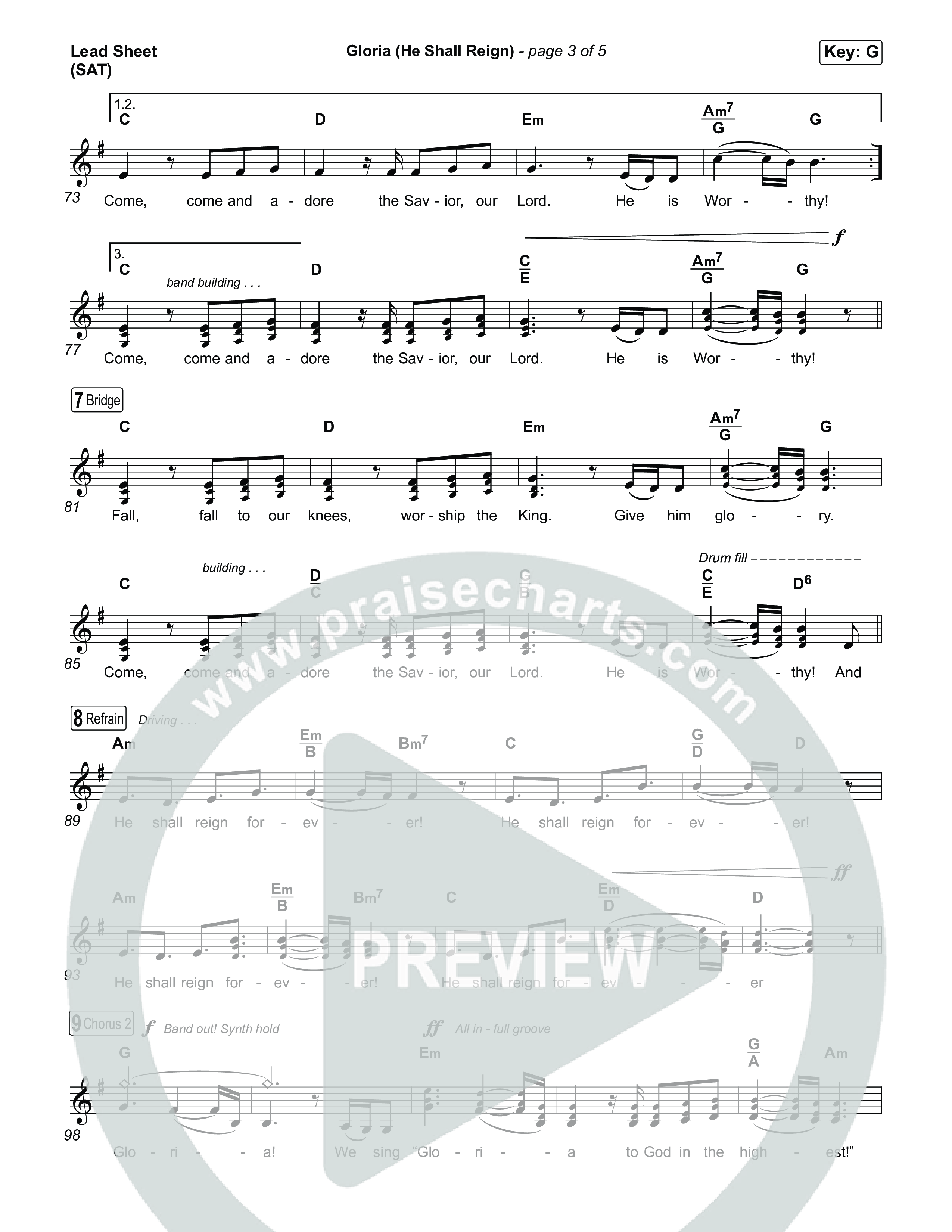 Gloria (He Shall Reign) (Choral Anthem SATB) Lead Sheet (SAT) (Charity Gayle / Arr. Luke Gambill)
