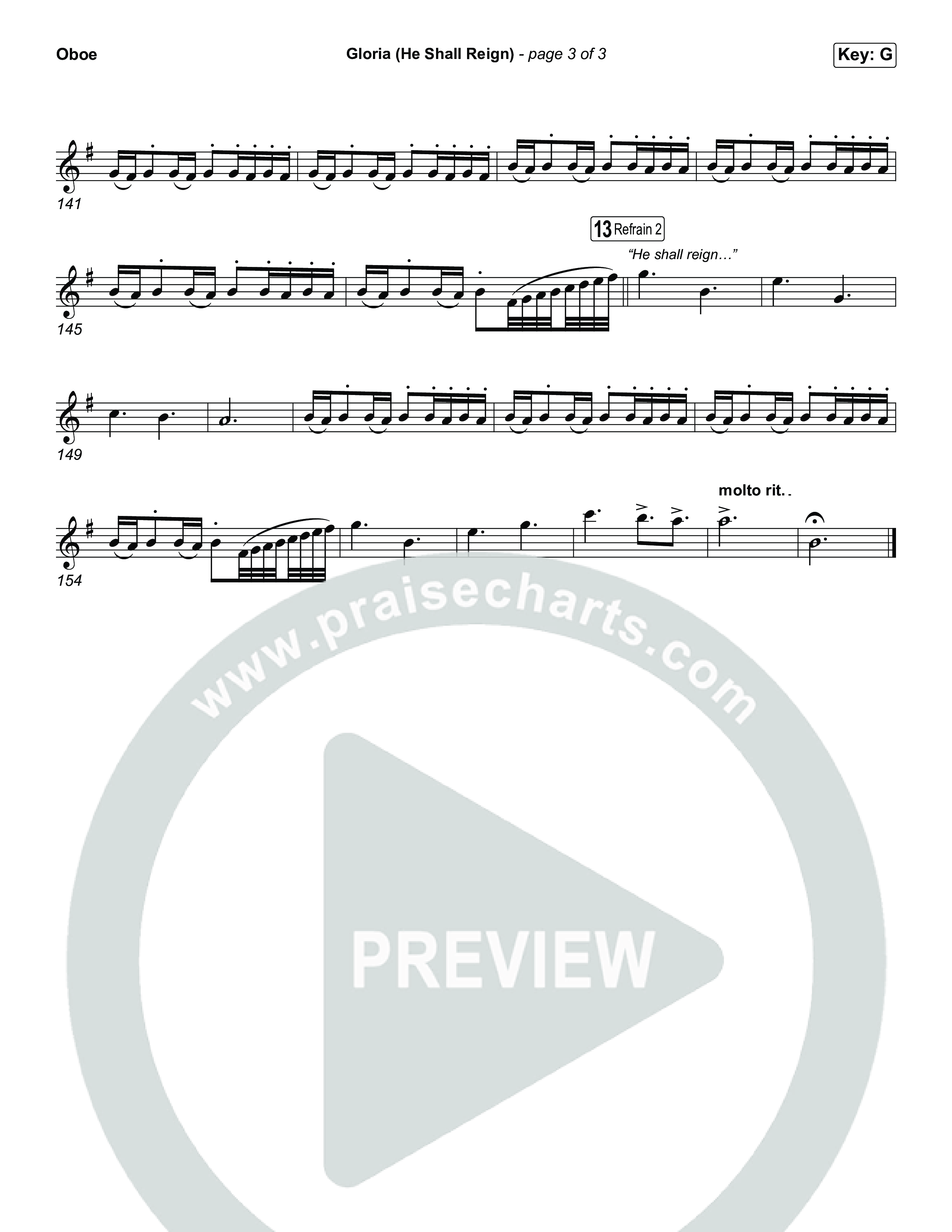 Gloria (He Shall Reign) (Choral Anthem SATB) Oboe (Charity Gayle / Arr. Luke Gambill)