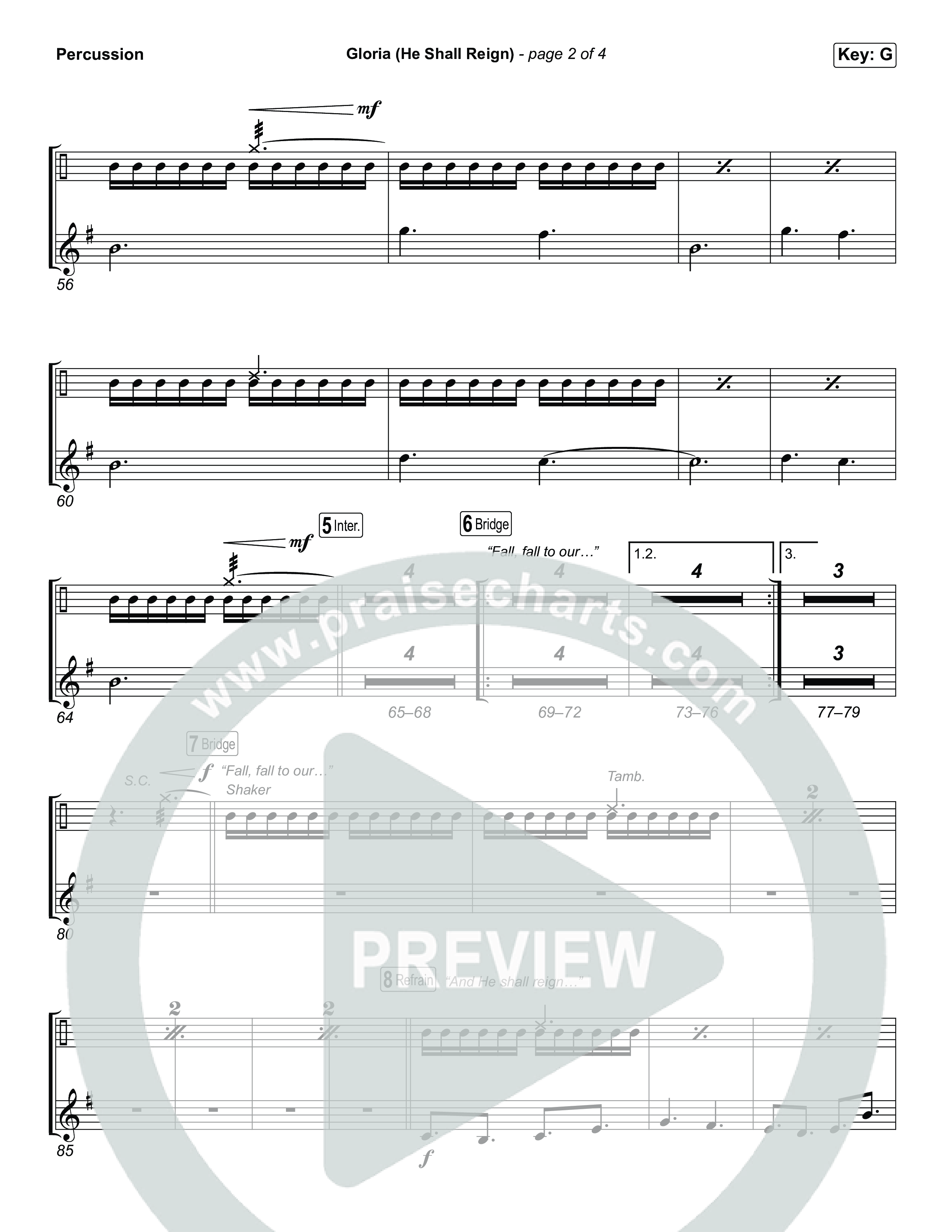 Gloria (He Shall Reign) (Choral Anthem SATB) Percussion (Charity Gayle / Arr. Luke Gambill)