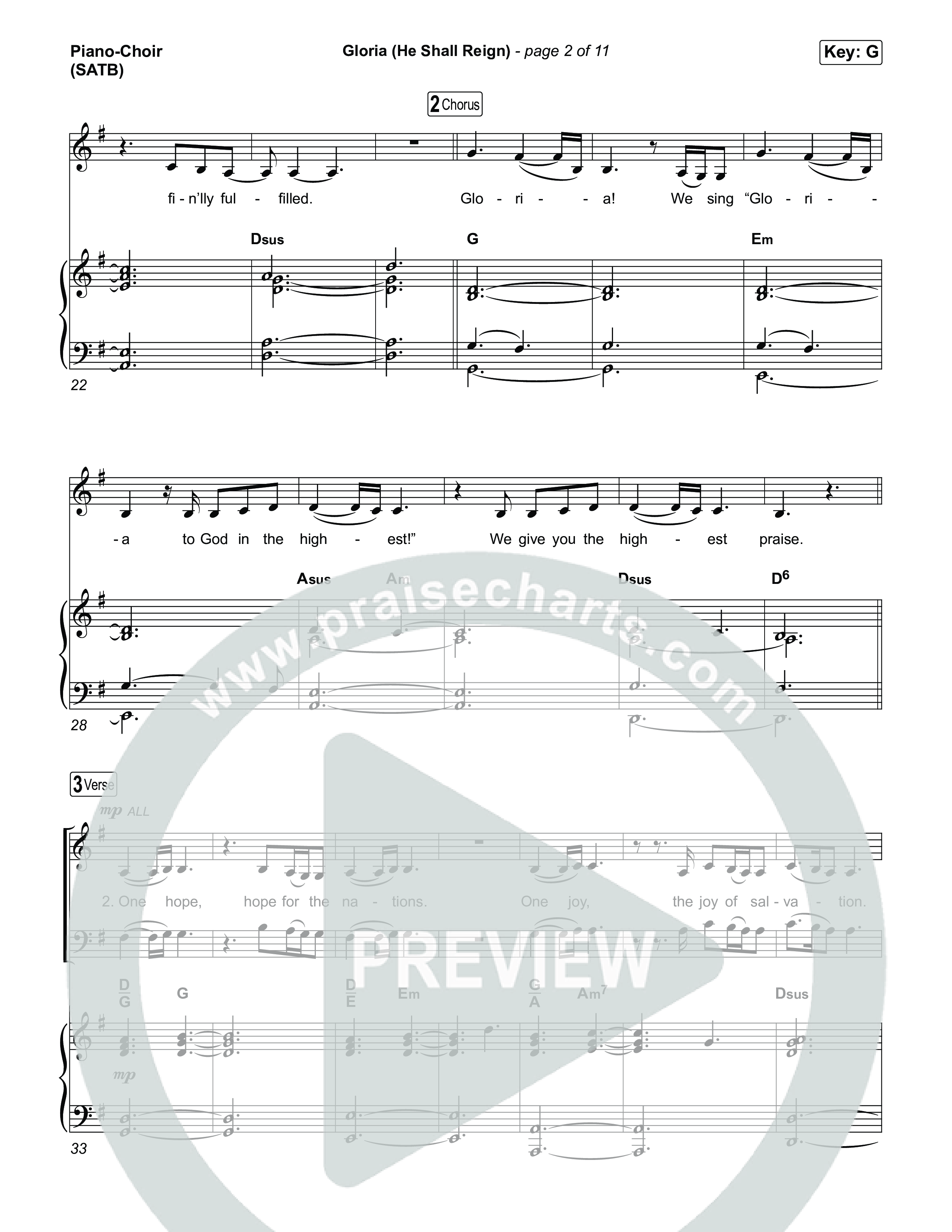 Gloria (He Shall Reign) (Choral Anthem SATB) Piano/Vocal (SATB) (Charity Gayle / Arr. Luke Gambill)