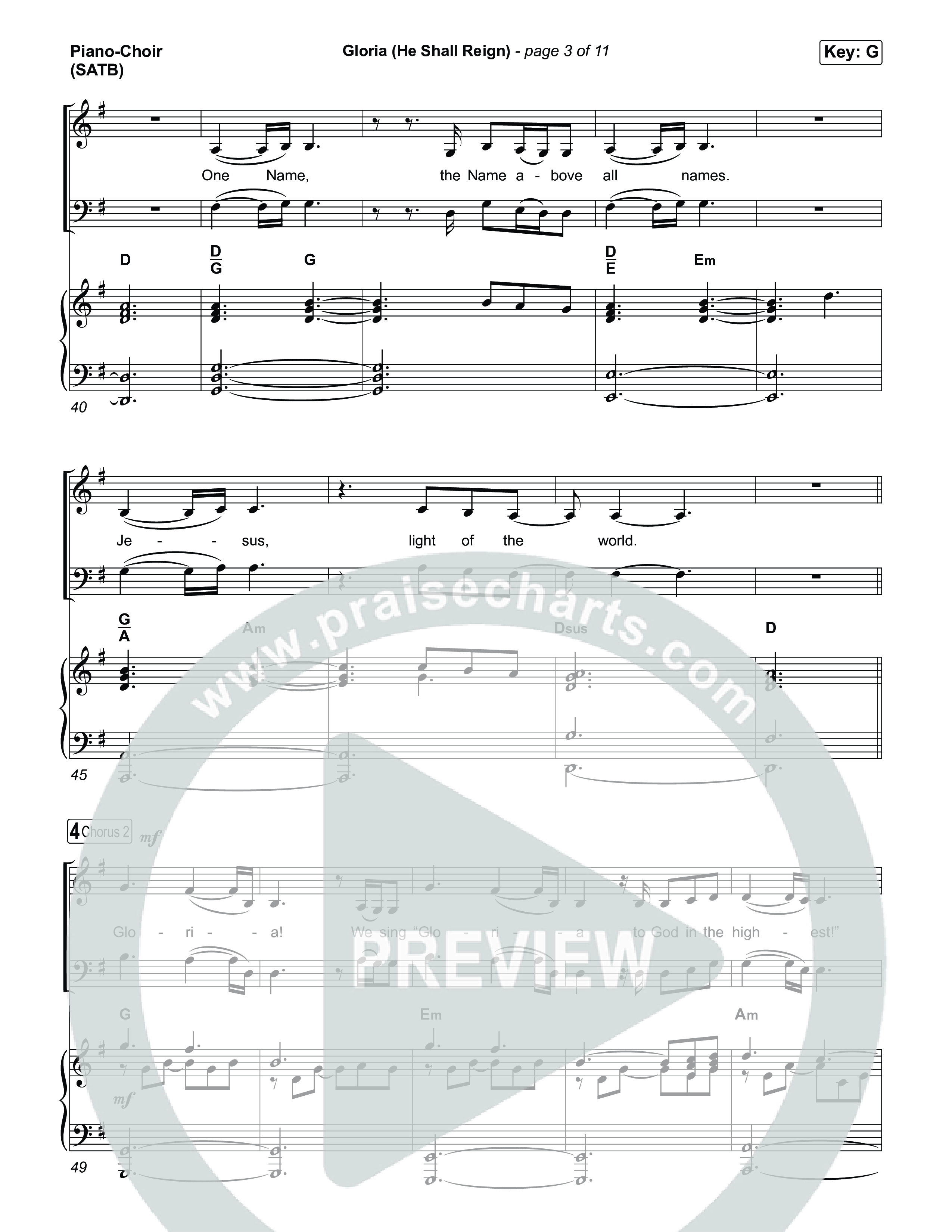 Gloria (He Shall Reign) (Choral Anthem SATB) Piano/Vocal (SATB) (Charity Gayle / Arr. Luke Gambill)