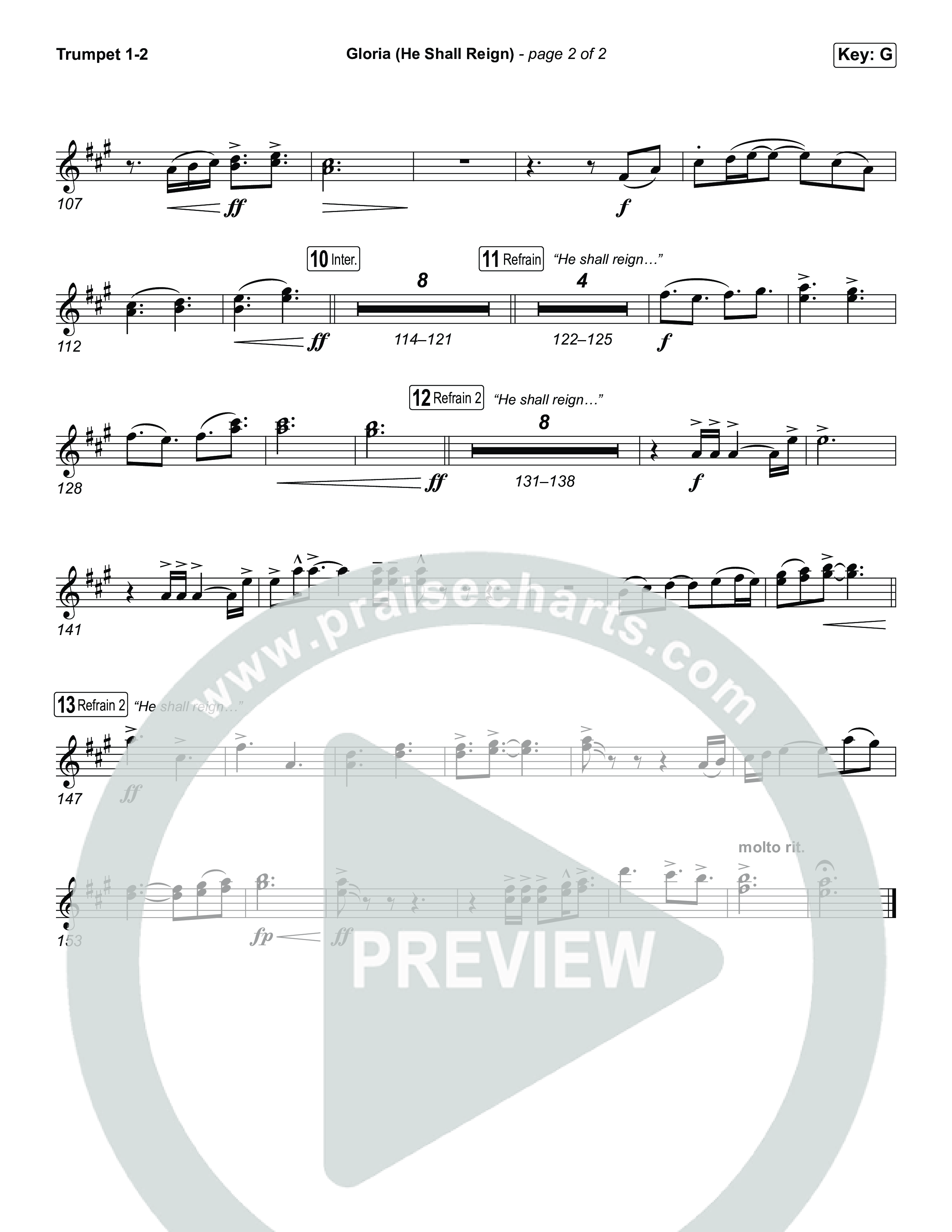 Gloria (He Shall Reign) (Choral Anthem SATB) Trumpet 1,2 (Charity Gayle / Arr. Luke Gambill)