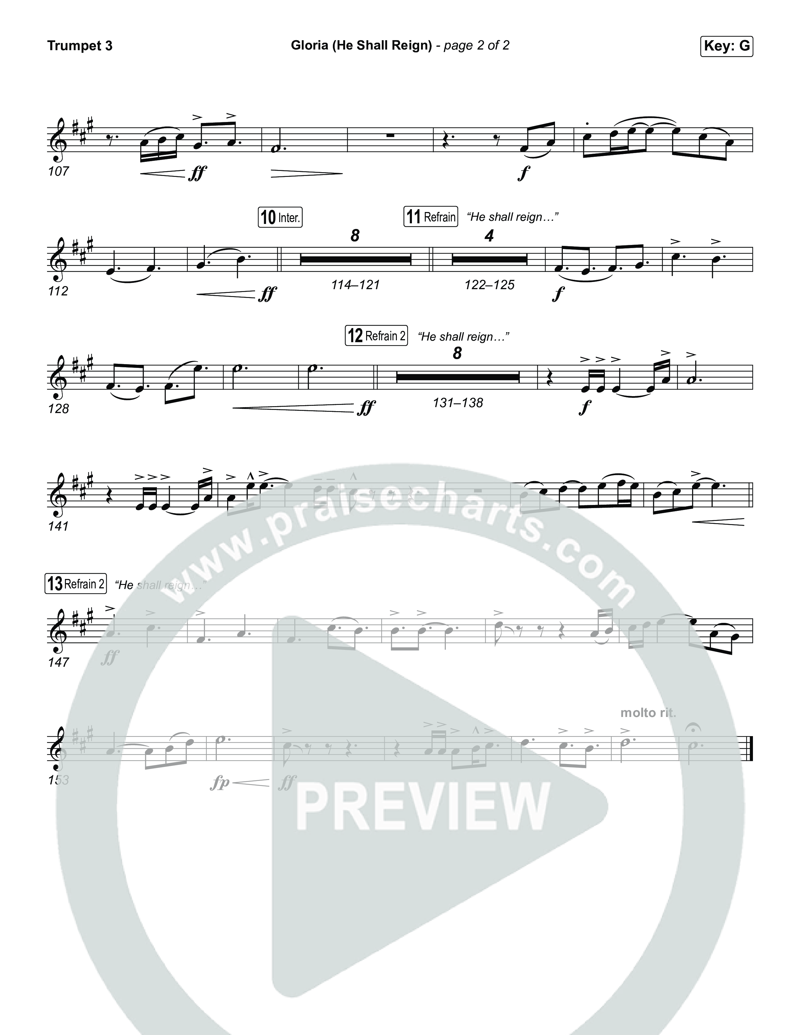 Gloria (He Shall Reign) (Choral Anthem SATB) Trumpet 3 (Charity Gayle / Arr. Luke Gambill)
