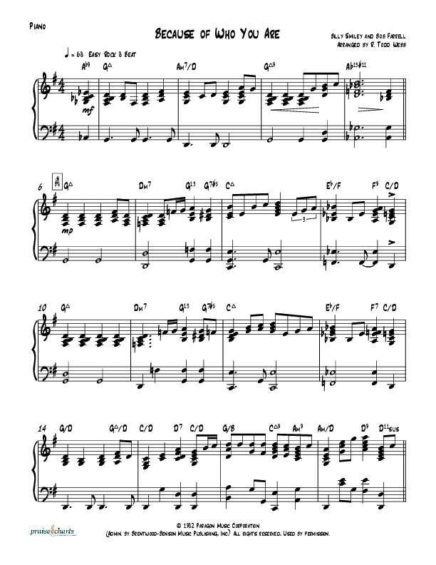 Because Of Who You Are (Instrumental) Piano Sheet (Todd Webb)
