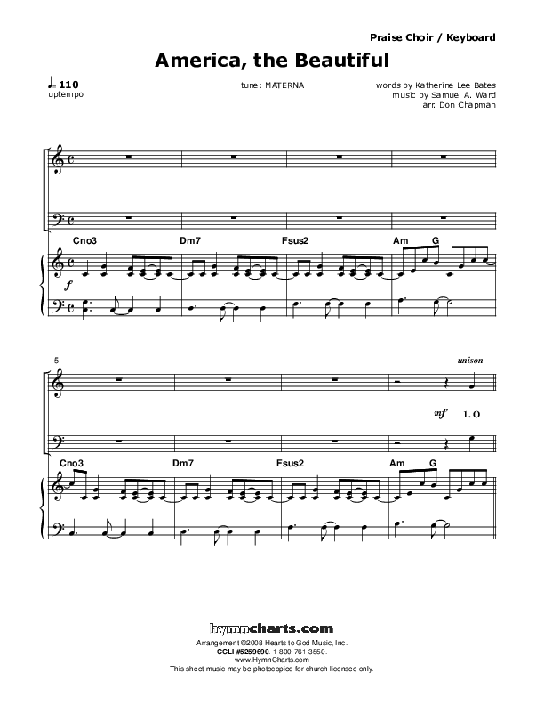 America The Beautiful Piano/Vocal (Don Chapman)