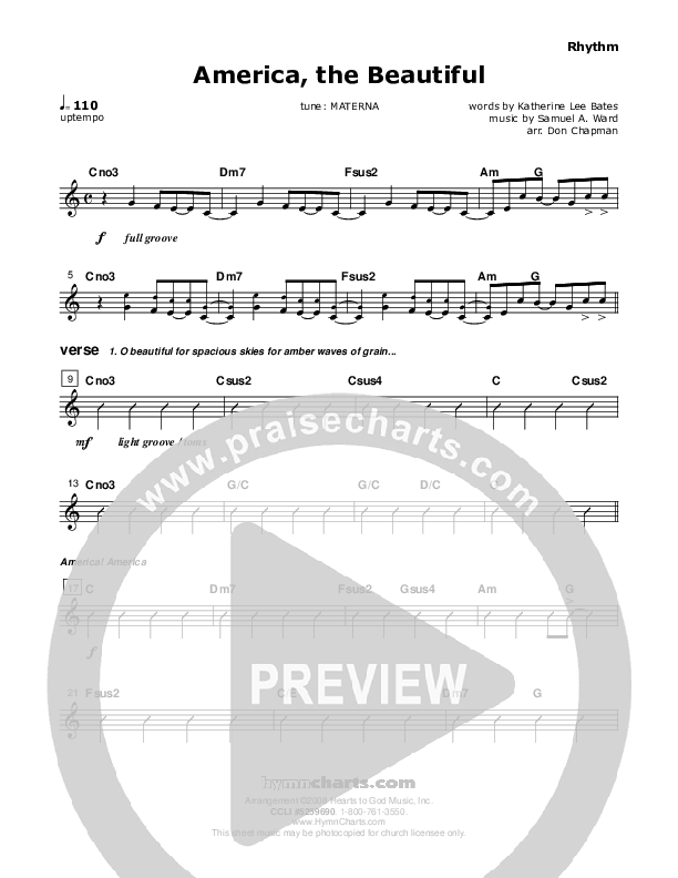 America The Beautiful Rhythm Chart (Don Chapman)
