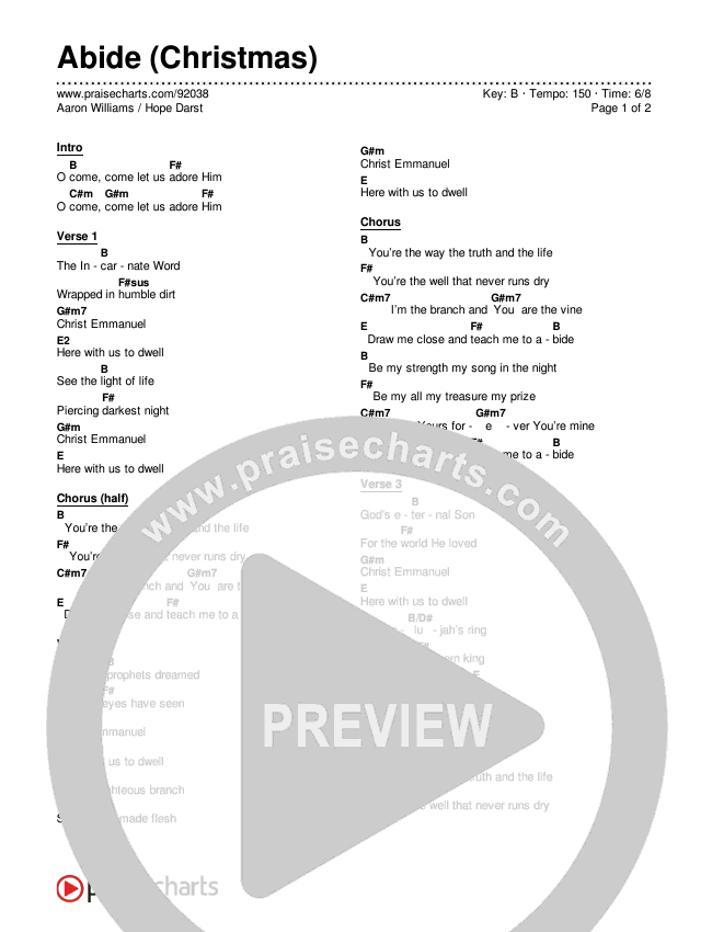 Abide (Christmas) Chord Chart (Aaron Williams / Hope Darst)