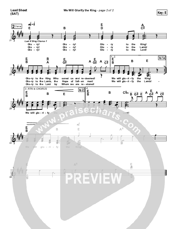 We Will Glorify the King Lead Sheet (Dennis Jernigan)