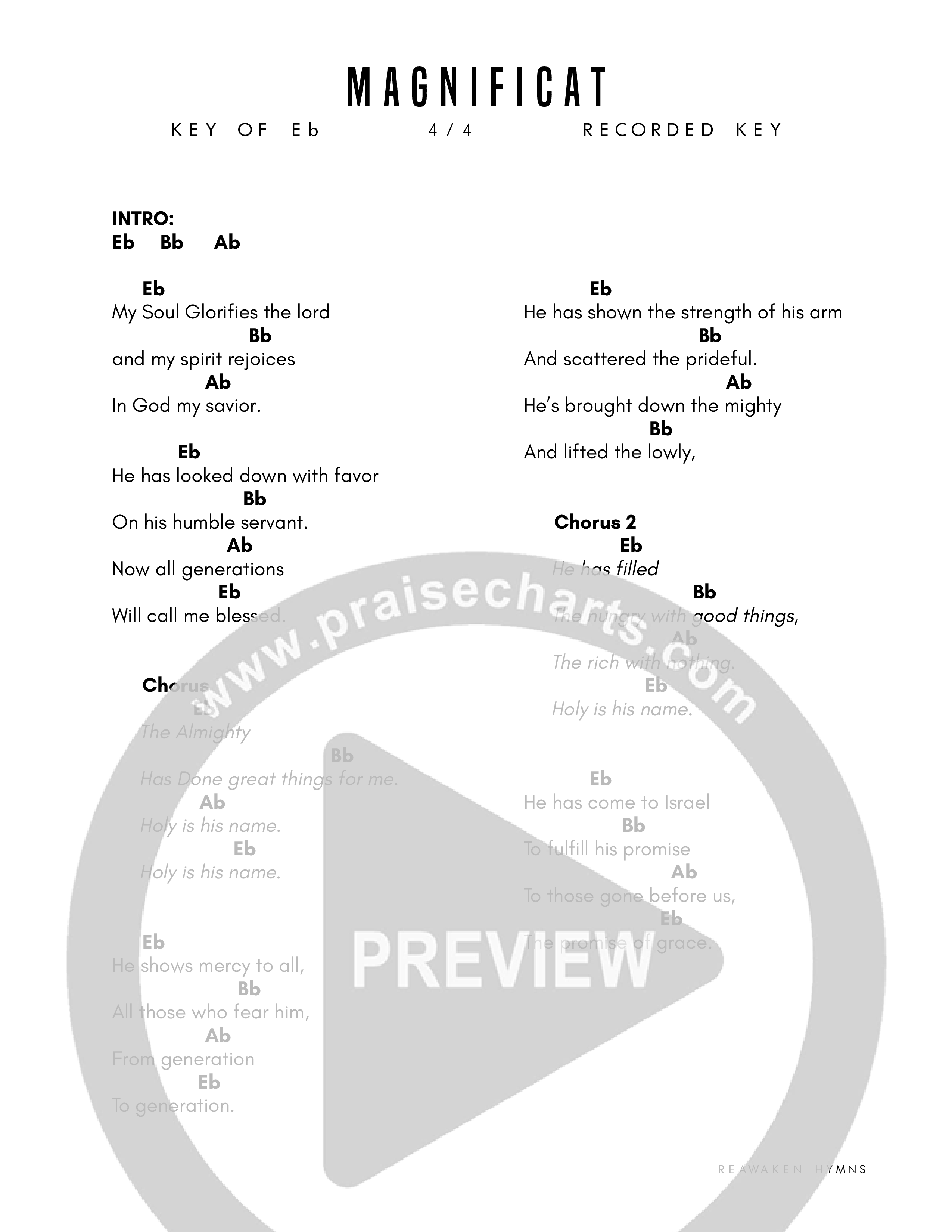 Magnificat Chord Chart (Reawaken Hymns)
