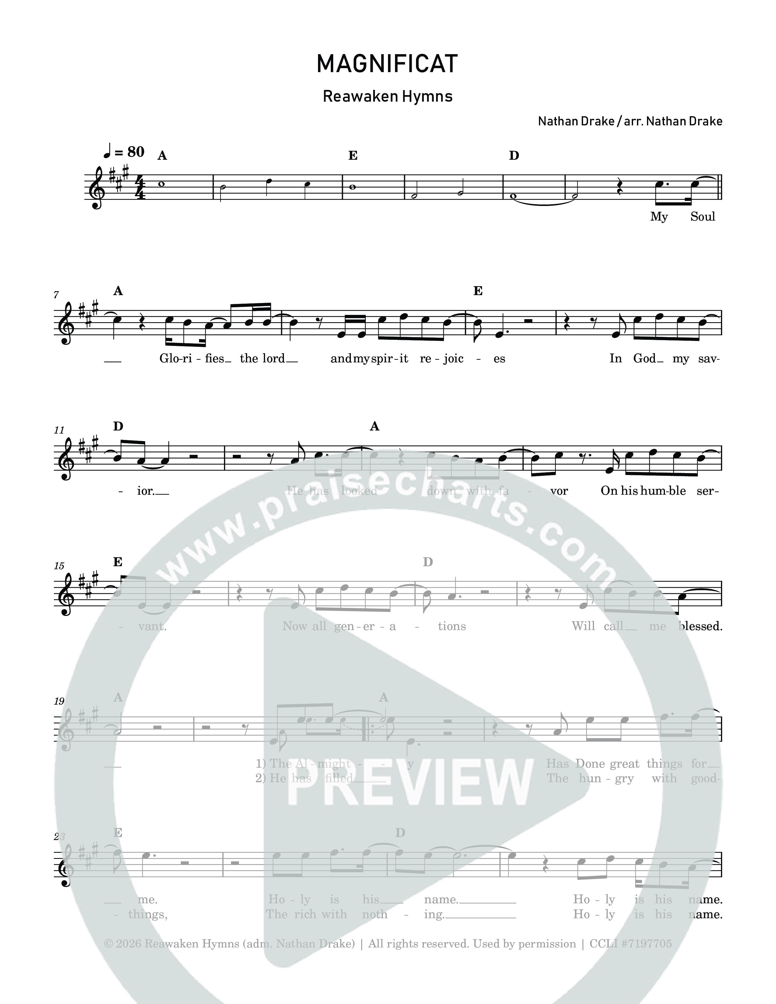 Magnificat Lead Sheet Melody (Reawaken Hymns)