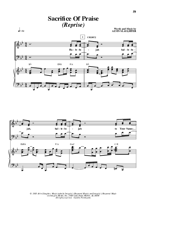Sacrifice Of Praise (Reprise) Piano/Vocal (Alvin Slaughter)