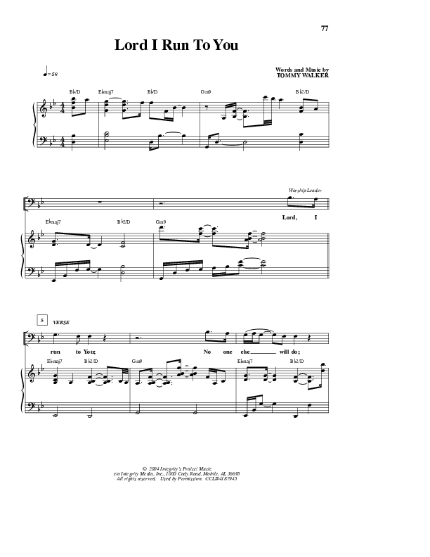 Lord I Run To You Piano/Vocal & Lead (Alvin Slaughter)