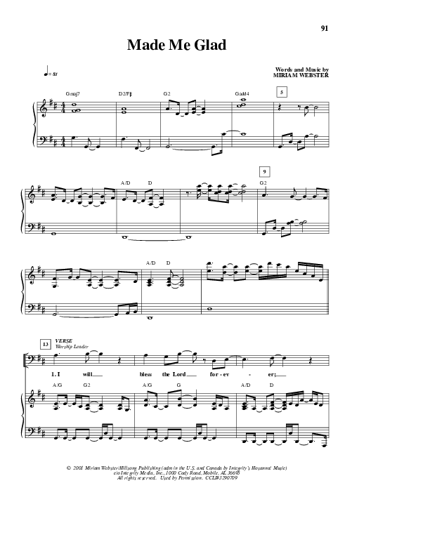 Made Me Glad Piano/Vocal & Lead (Alvin Slaughter)