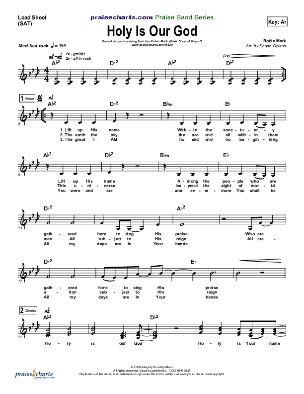 Holy Is Our God Lead Sheet (SAT) (Robin Mark)