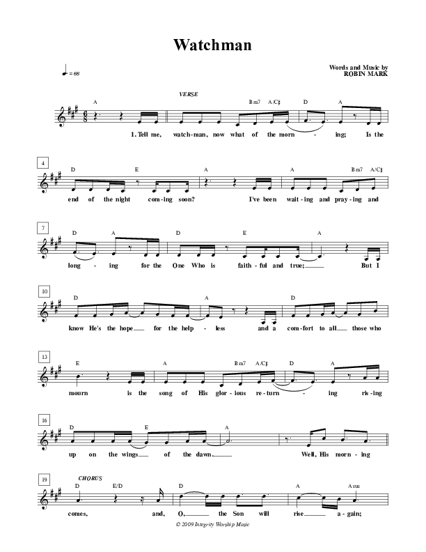 Watchman Lead Sheet (Robin Mark)