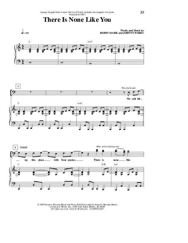 There Is None Lead & Piano (Robin Mark)