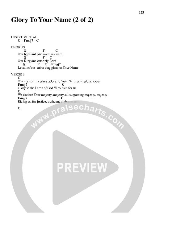 Glory To Your Name Chord Chart (Robin Mark)