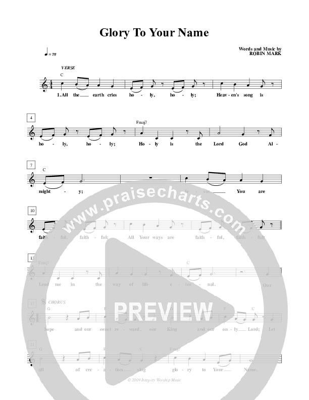Glory To Your Name Lead Sheet (Robin Mark)