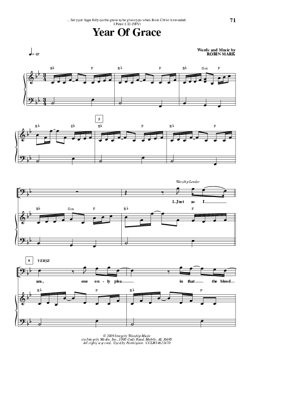 Year Of Grace Lead & Piano (Robin Mark)
