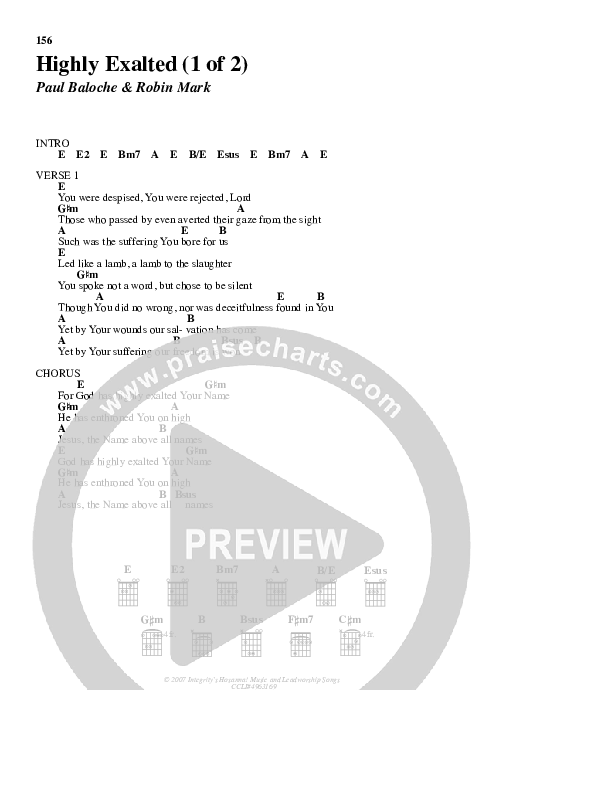 Highly Exalted Chords & Lyrics (Robin Mark)
