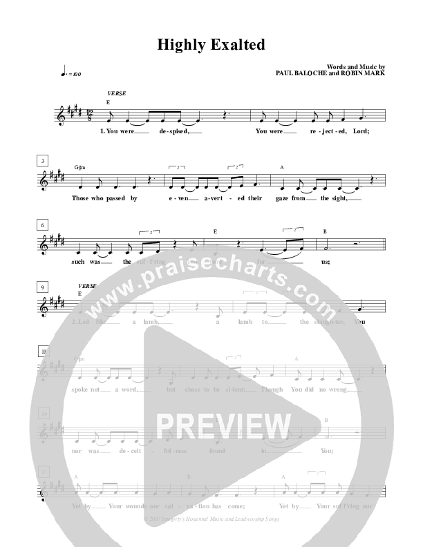 Highly Exalted Lead Sheet (Robin Mark)