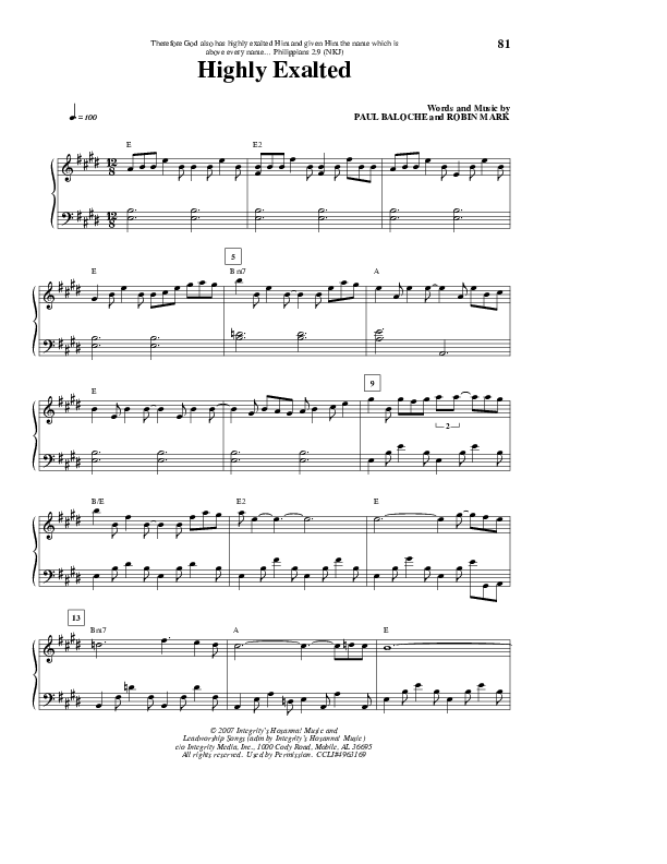 Highly Exalted Piano/Vocal (Robin Mark)