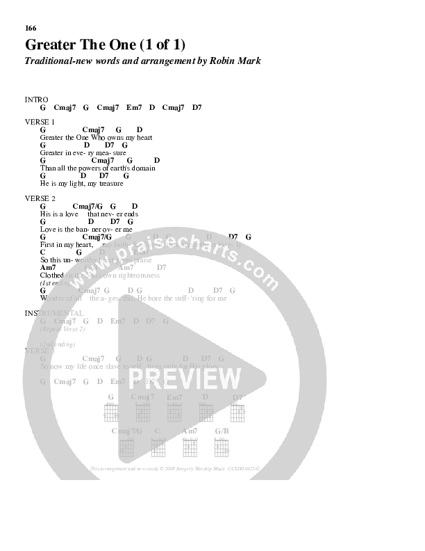 Greater The One Chord Chart (Robin Mark)