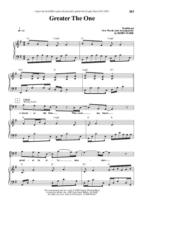 Greater The One Piano/Vocal (Robin Mark)