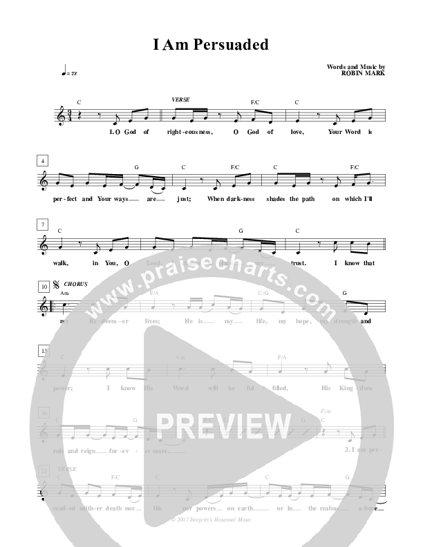 I Am Persuaded Lead Sheet (Robin Mark)