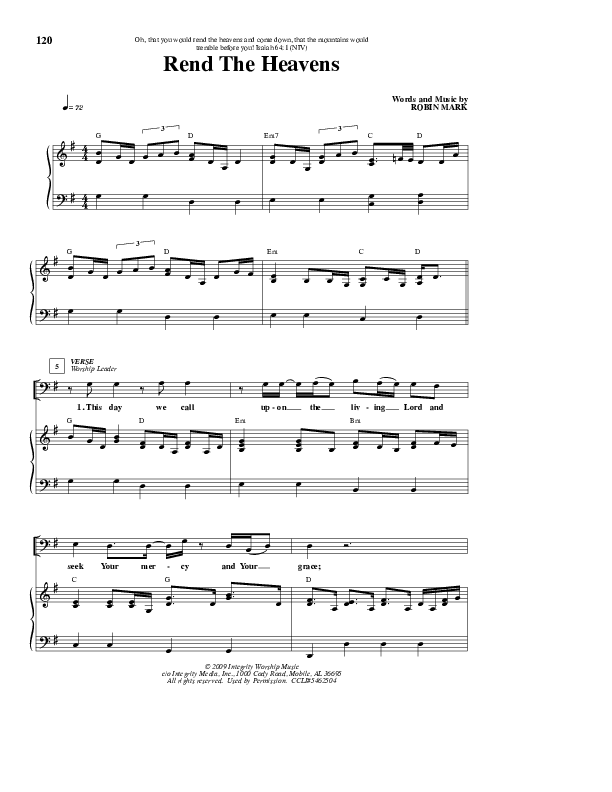 Rend The Heavens Lead & Piano (Robin Mark)