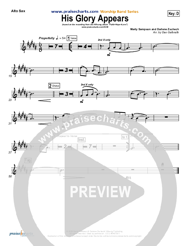 His Glory Appears Alto Sax (Hillsong Worship)