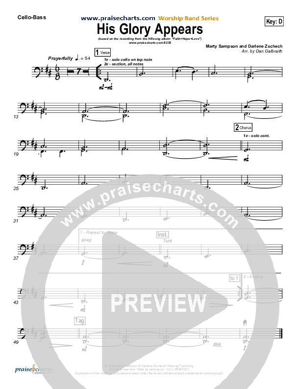 His Glory Appears Cello/Bass (Hillsong Worship)