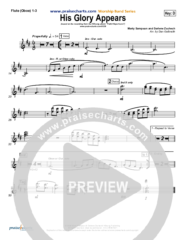 His Glory Appears Flute/Oboe 1/2/3 (Hillsong Worship)