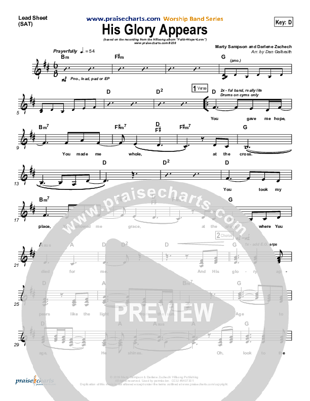 His Glory Appears Lead Sheet (Hillsong Worship)