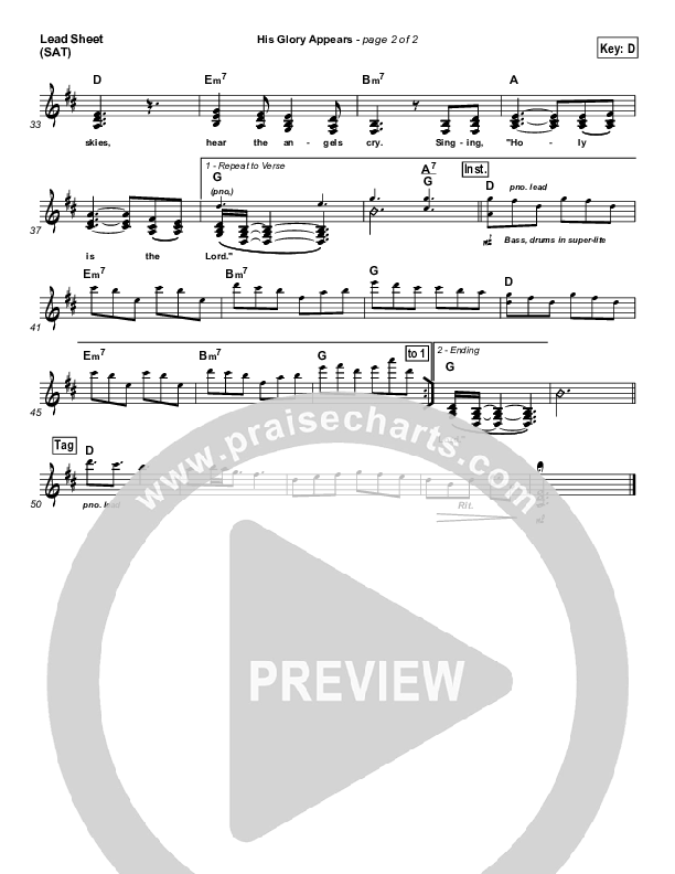 His Glory Appears Lead Sheet (Hillsong Worship)