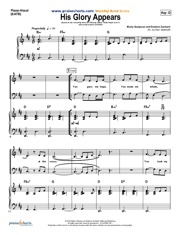 His Glory Appears Piano/Vocal (Hillsong Worship)