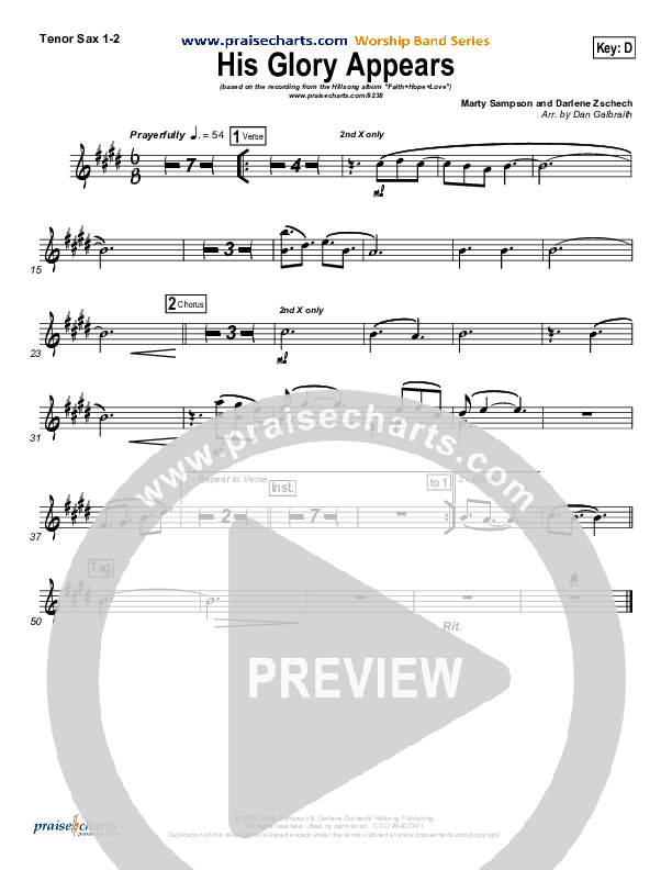 His Glory Appears Tenor Sax 1/2 (Hillsong Worship)