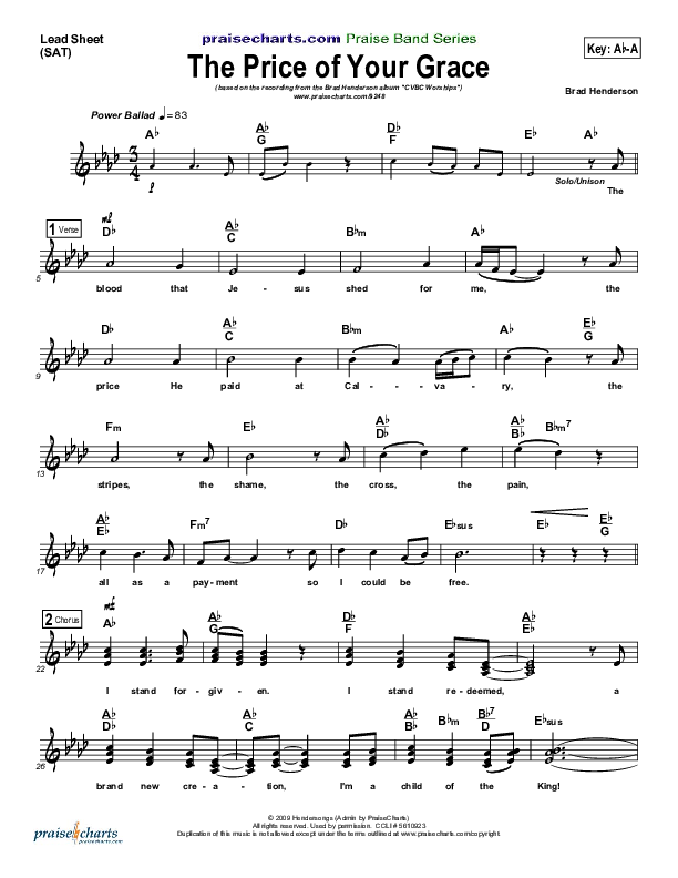 The Price Of Your Grace Lead Sheet (Brad Henderson)