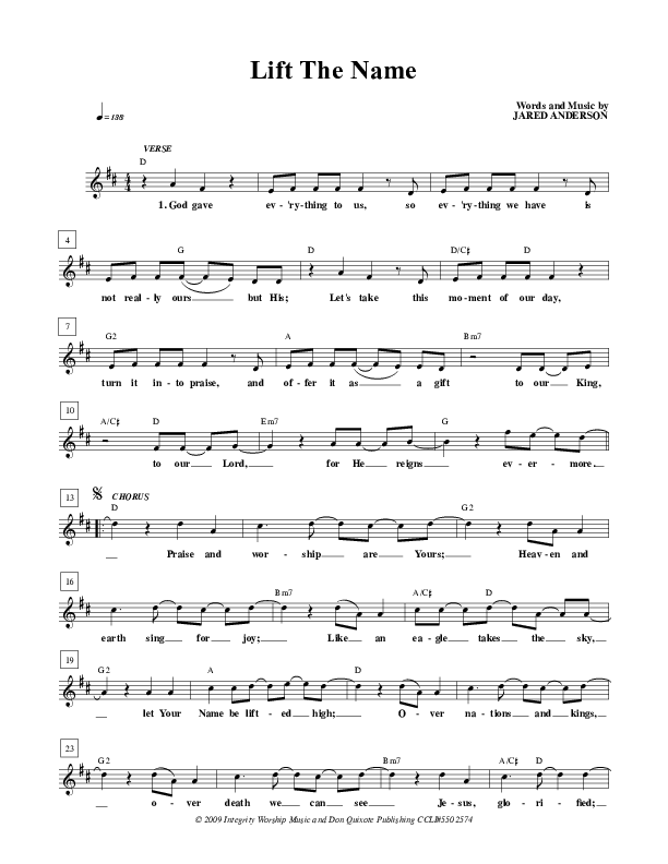 Lift The Name Lead Sheet (Jared Anderson)